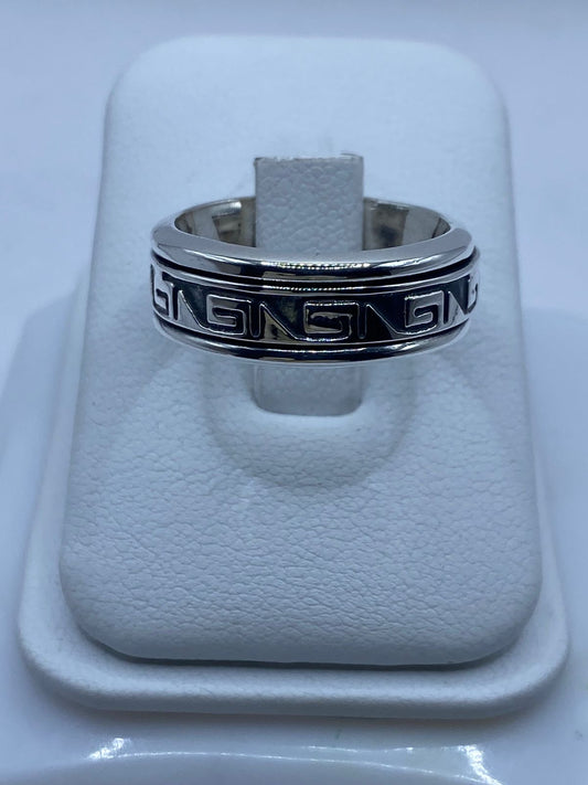 💍 Anillo de Plata 925 con Greca Geométrica Continua
