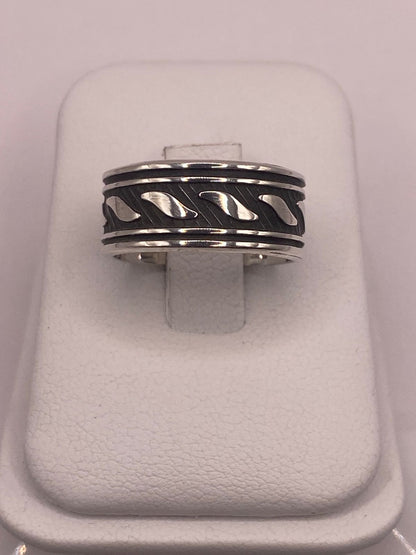Anillo de Plata Esterlina 925 con Motivos Ondulados Pulido, sello de autenticidad Plata Ley .925