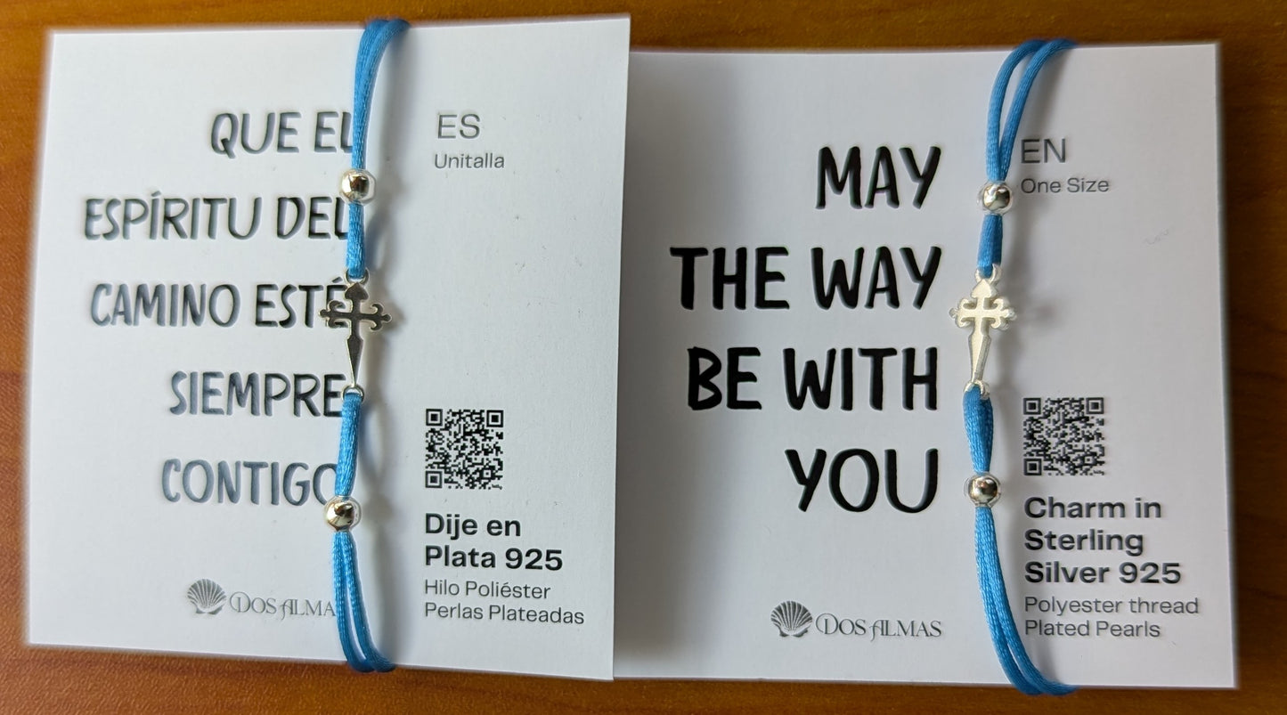 Pulsera Cruz de Santiago Camino Santiago Plata Esterlina Ley 925 perlas plateadas