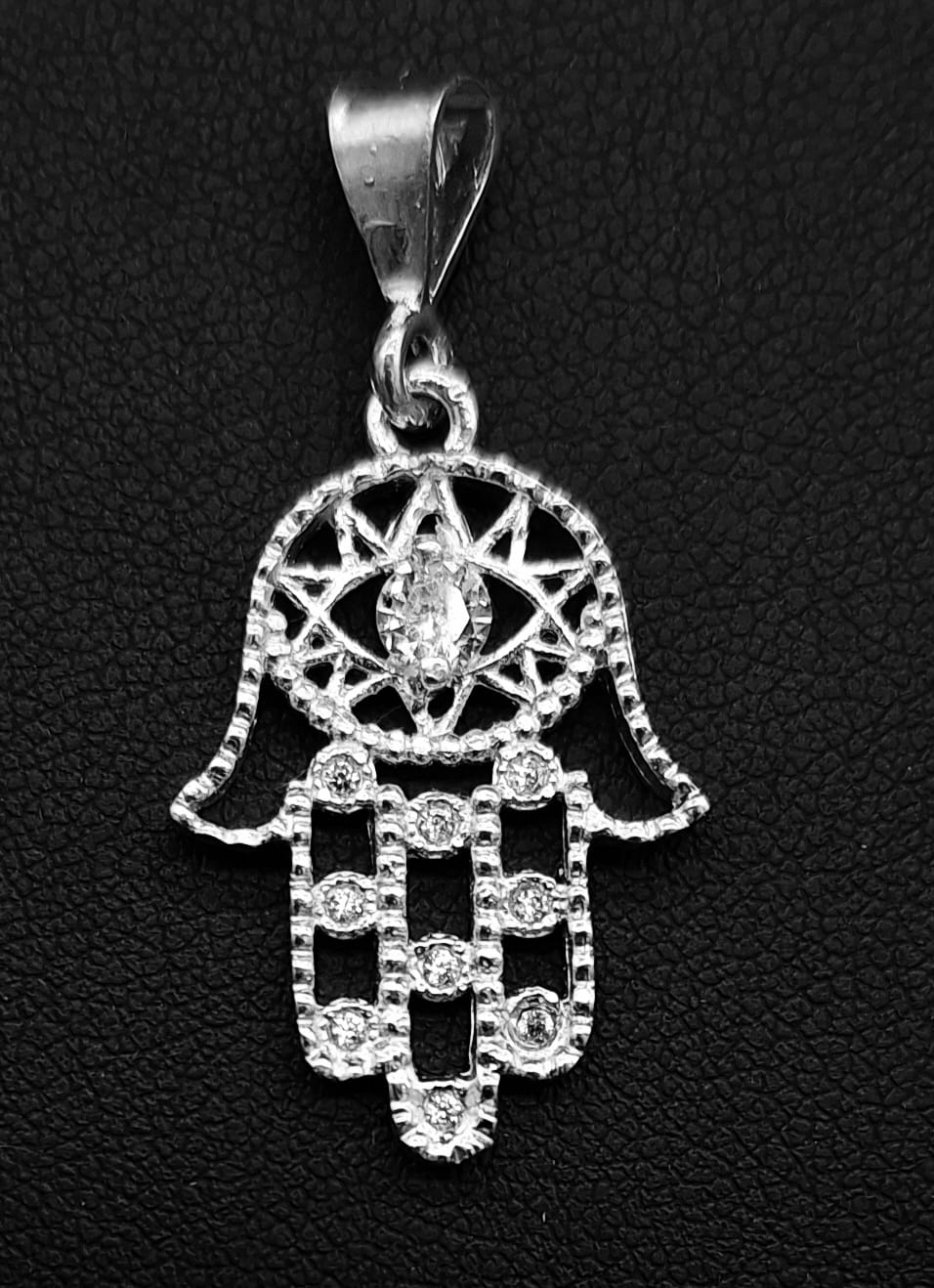 DIJE PLATA LEY 925,  MANO DE FATIMA CON TOPACIO