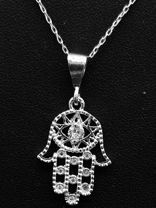 DIJE PLATA LEY 925,  MANO DE FATIMA CON TOPACIO