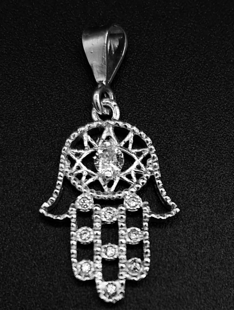 DIJE PLATA LEY 925,  MANO DE FATIMA CON TOPACIO