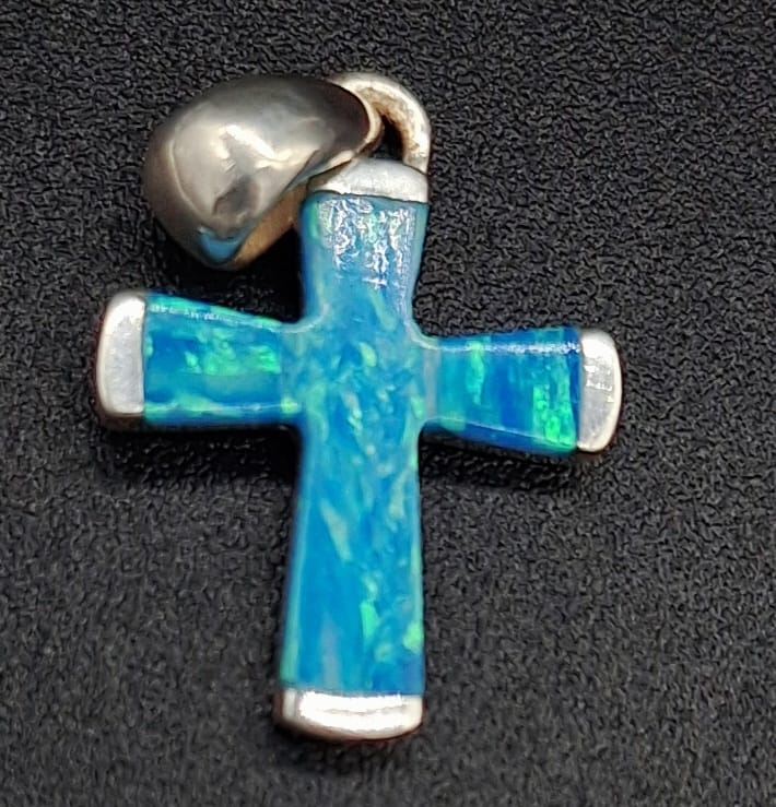 DIJE PLATA LEY 950 , CON OPALO AZUL CIELO