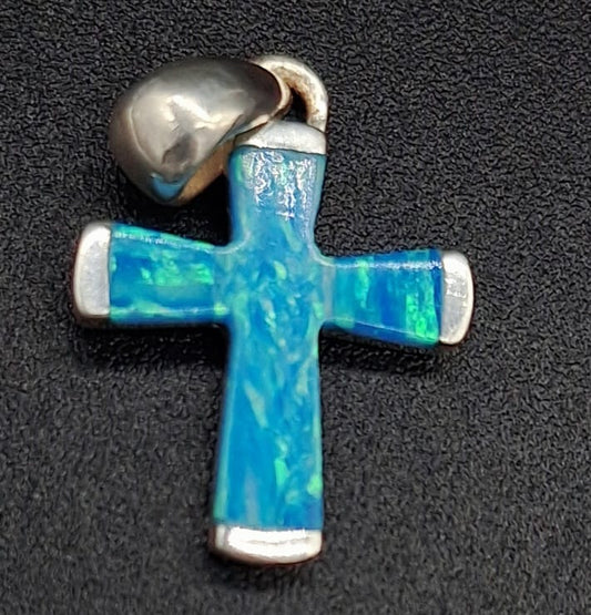 DIJE PLATA LEY 950 , CON OPALO AZUL CIELO