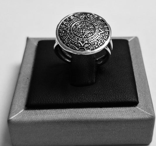 ANILLO CALENDARIO AZTECA EN PLATA LEY  925