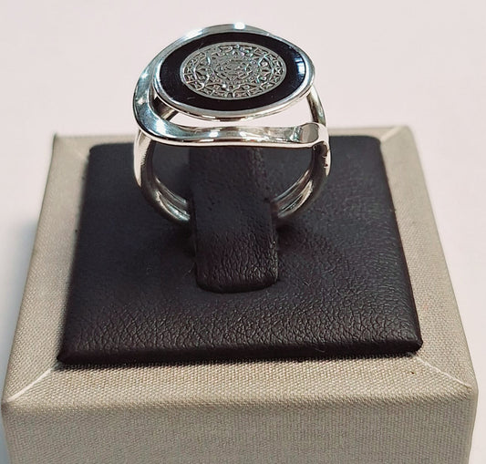 ANILLO CALENDARIO AZTECA EN PLATA LEY 925