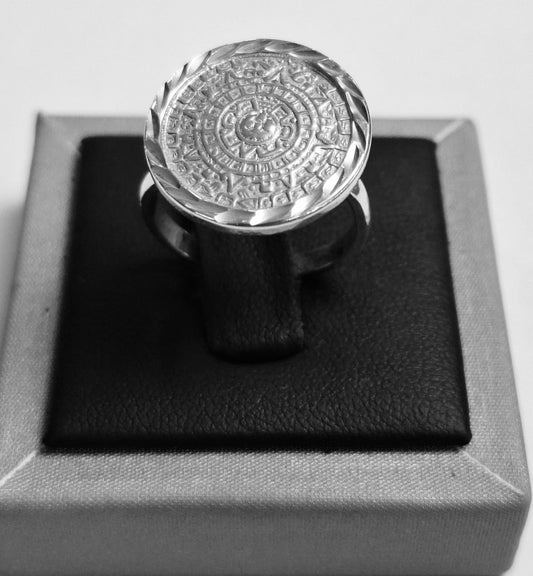 ANILLO  CALENDARIO  AZTECA EN PLATA LEY 925