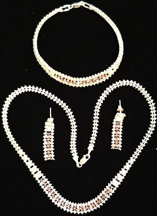 SET DE COLLAR CON INCRUSTACIONES EN PLATA LEY 925