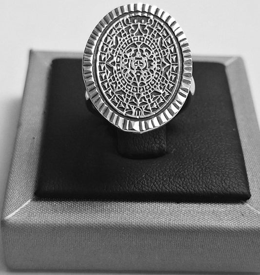 ANILLO CALENDARIO AZTECA EN PLATA LEY 925