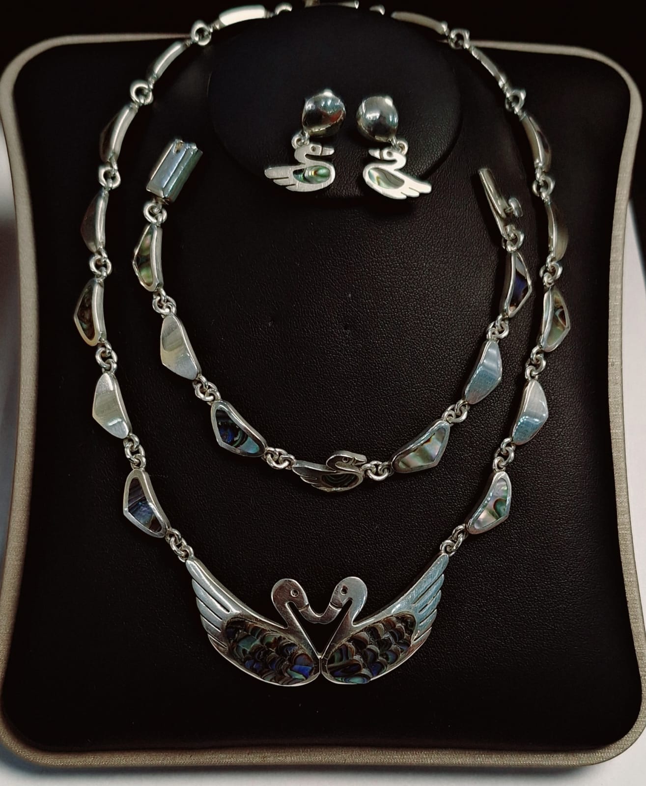 SET DE COLLAR CON INCRUSTACIONES DE ABULÓN  EN PLATA  LEY 950