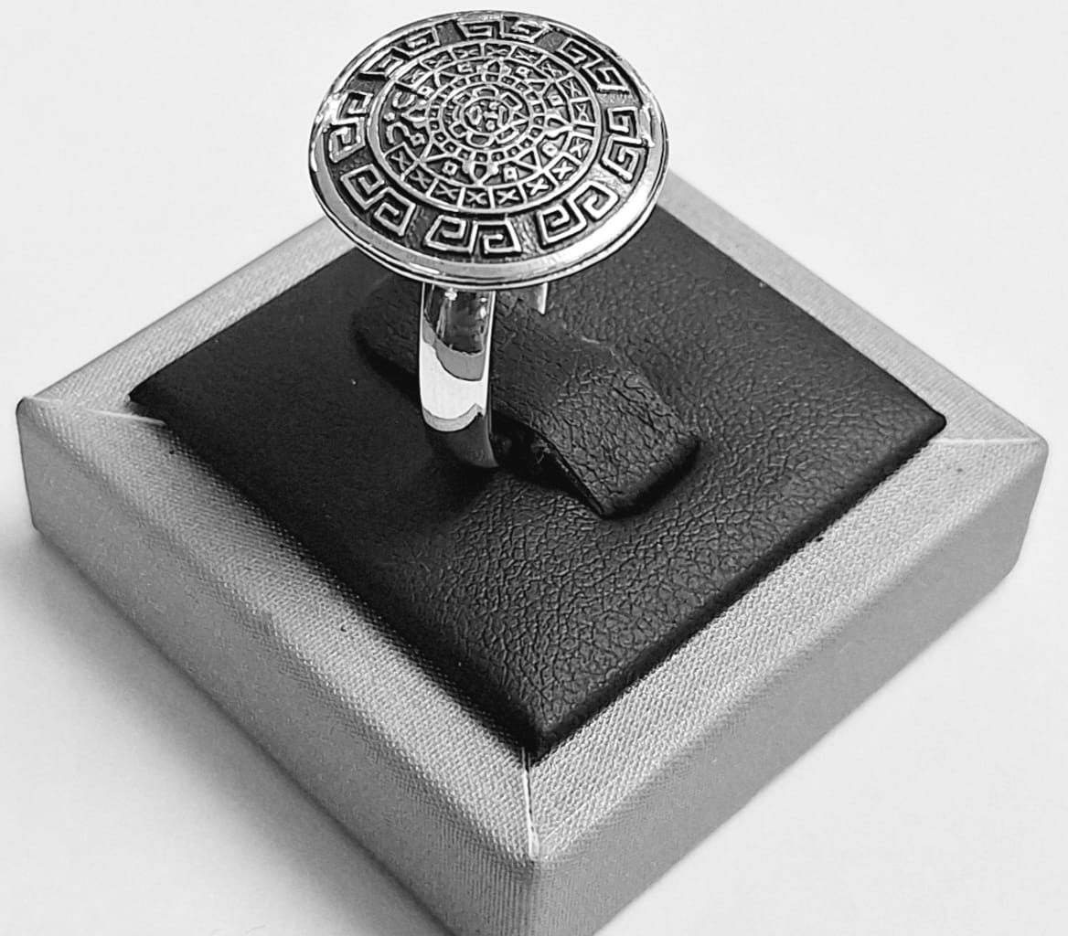 ANILLO CALENDARIO AZTECA EN PLATA LEY  925