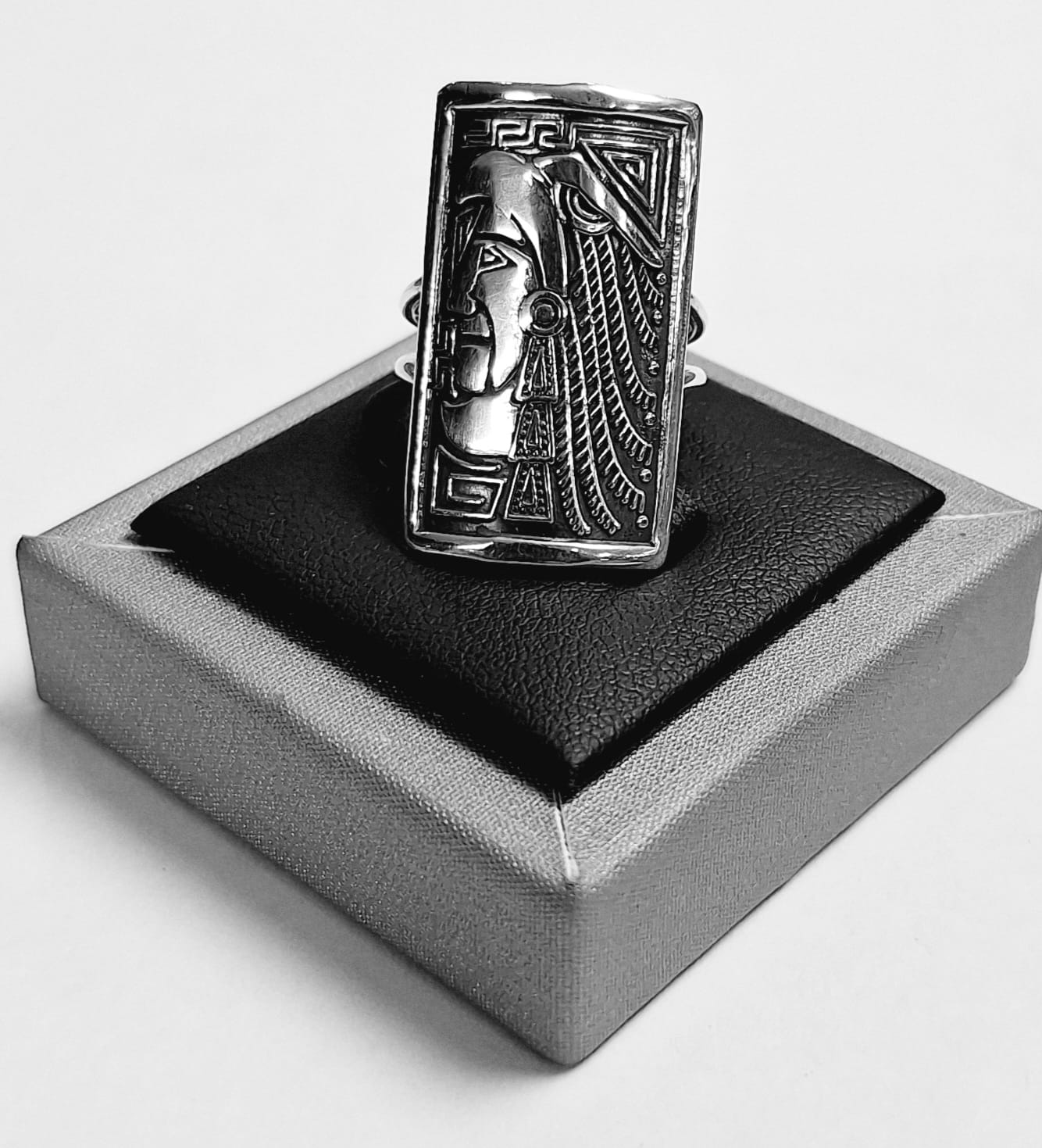 ANILLO CABEZA AZTECA EN PLATA 925