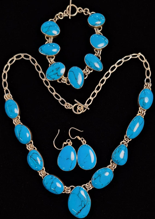 SET COLLAR CON INCRUSTACIONES DE PIEDRA TURQUESA EN PLATA LEY 950