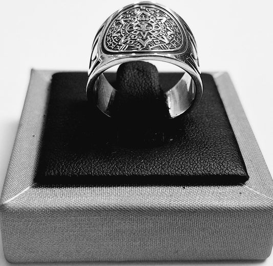 ANILLO  CALENDARIO AZTECA EN PLATA LEY 925