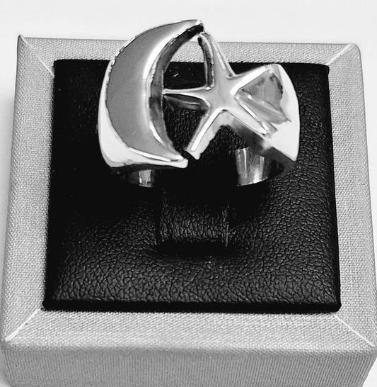 ANILLO ESTRELLA Y LUNA, PLATA LEY 925