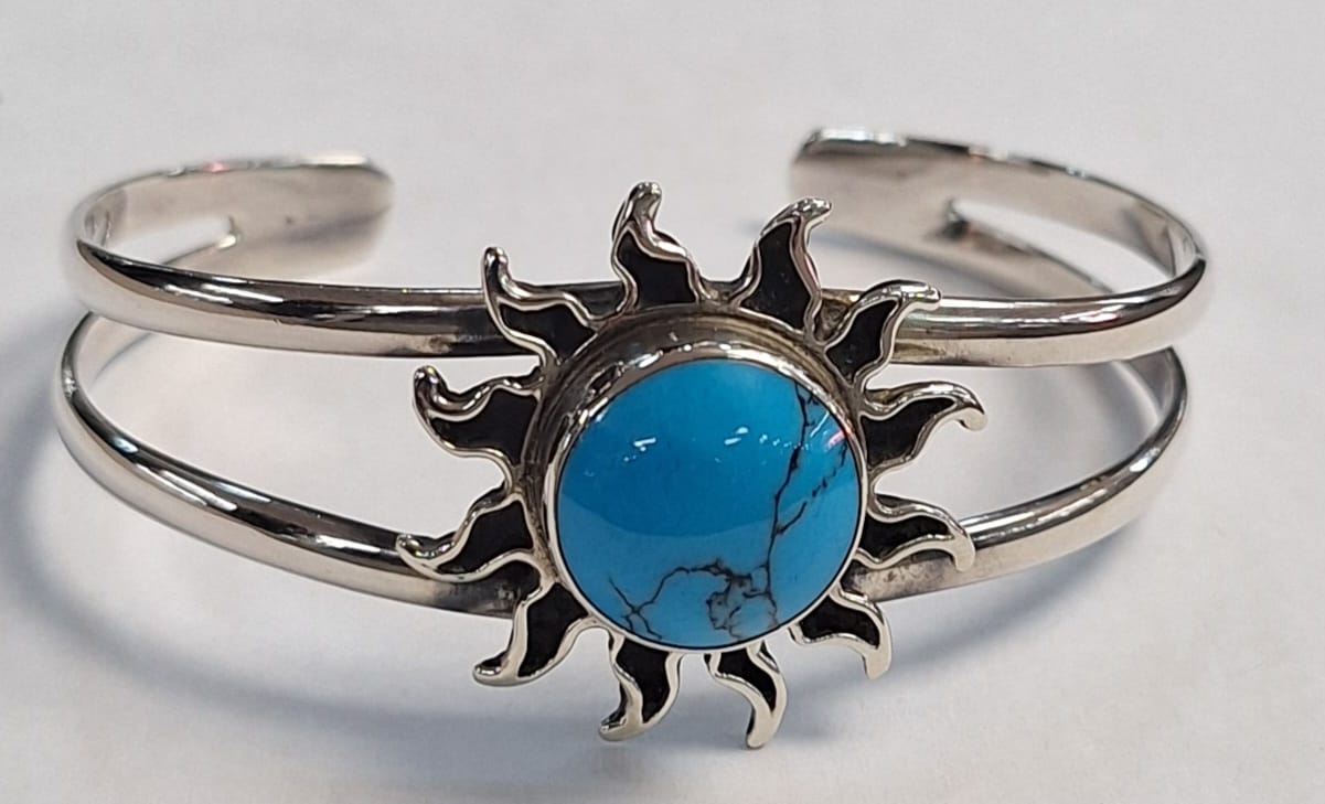 BRAZALETE CON TURQUESA  EN PLATA LEY 925
