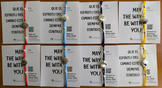 Pulsera Concha Vieira del Camino de Santiago en Plata Ley 925 con Perlas Plateadas